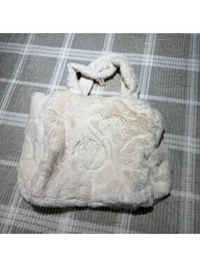 VICTORIA'S SECRET FAUX FUR VS LOGO WEEKENDER TRAVEL BEACH GYM TOTE BAG ZIPPER